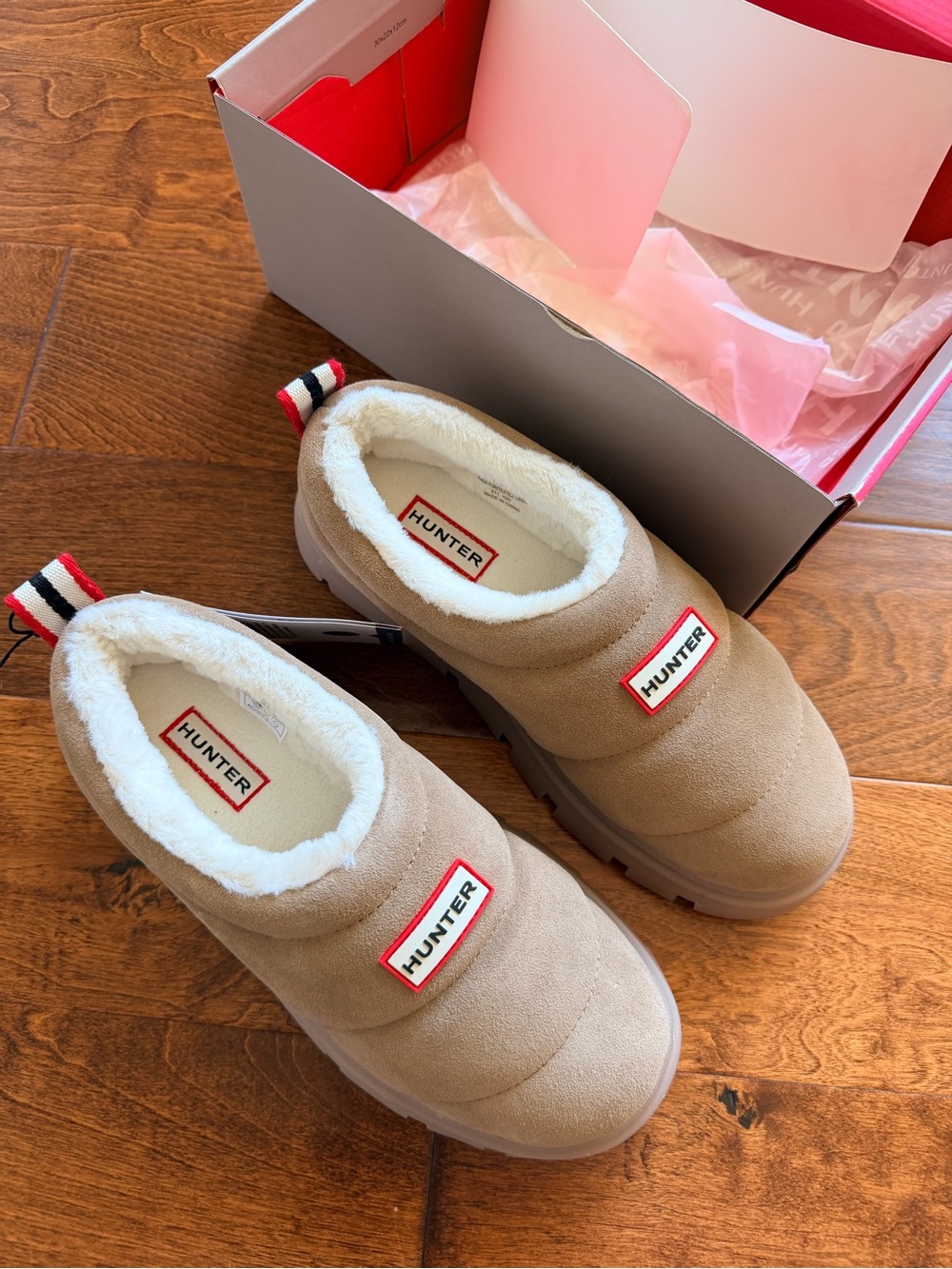 Hunter Beige Fleece-Lined Slip-On Shoes